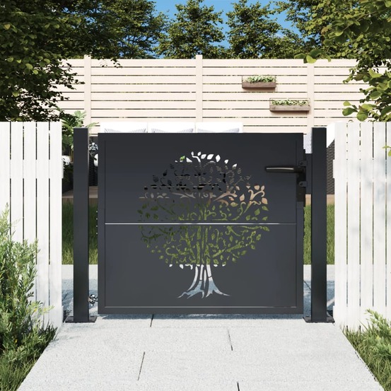 Portail de jardin anthracite 100x100 cm acier design arbre