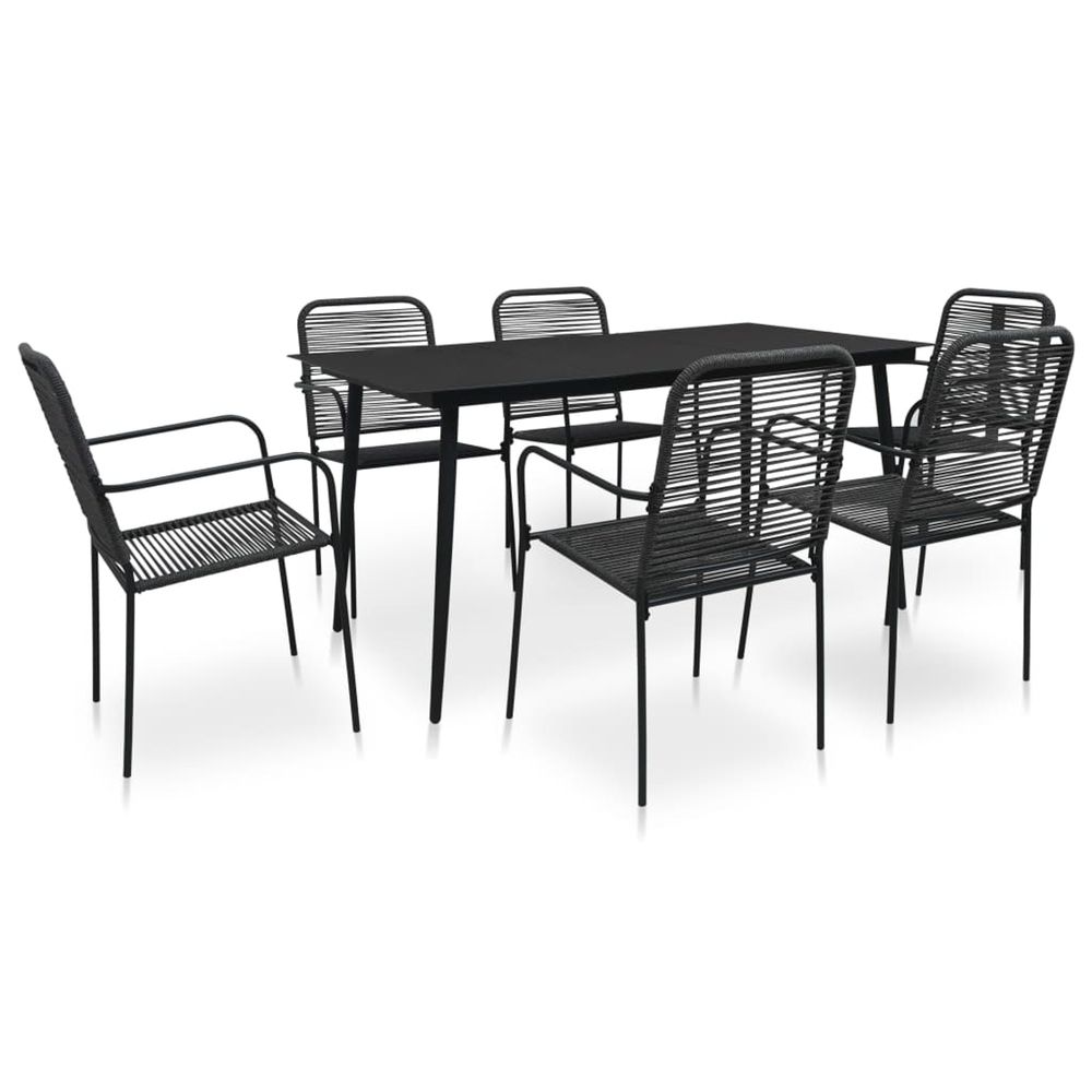 Ensemble à manger de jardin 7 pcs corde en coton et acier noir