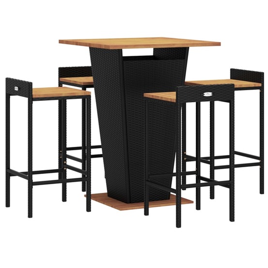 Ensemble de bar de jardin meuble extérieur terrasse 5 pièces noir poly rotin/bois massif acacia