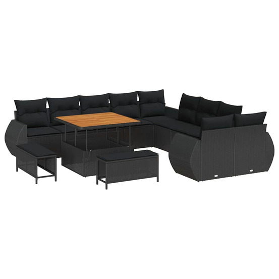 Ensemble de canapé de jardin avec coussin 13 pcs noir