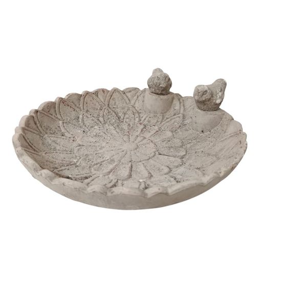 Mangeoire à oiseaux abreuvoir jardin feuille ancien béton gris 25cm