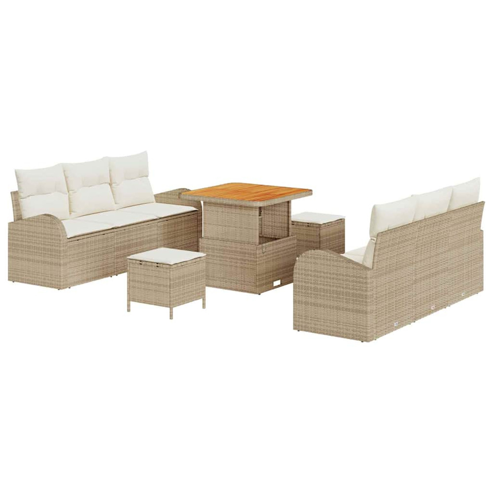 Ensemble de canapé de jardin avec coussin 9 pcs beige polyrotin