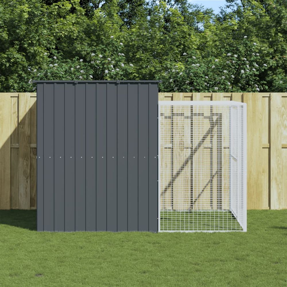 Chenil pour chien en acier galvanisé avec enclos pour jardin anthracite 214x253x181 cm