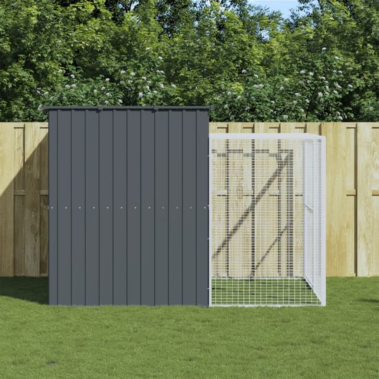 Chenil pour chien en acier galvanisé avec enclos pour jardin anthracite 214x253x181 cm
