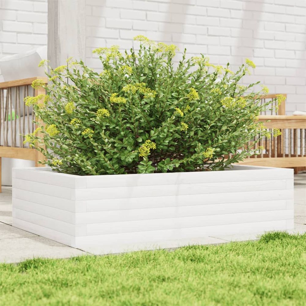 Grande jardinière large en bois massif blanc 90x60x23 cm