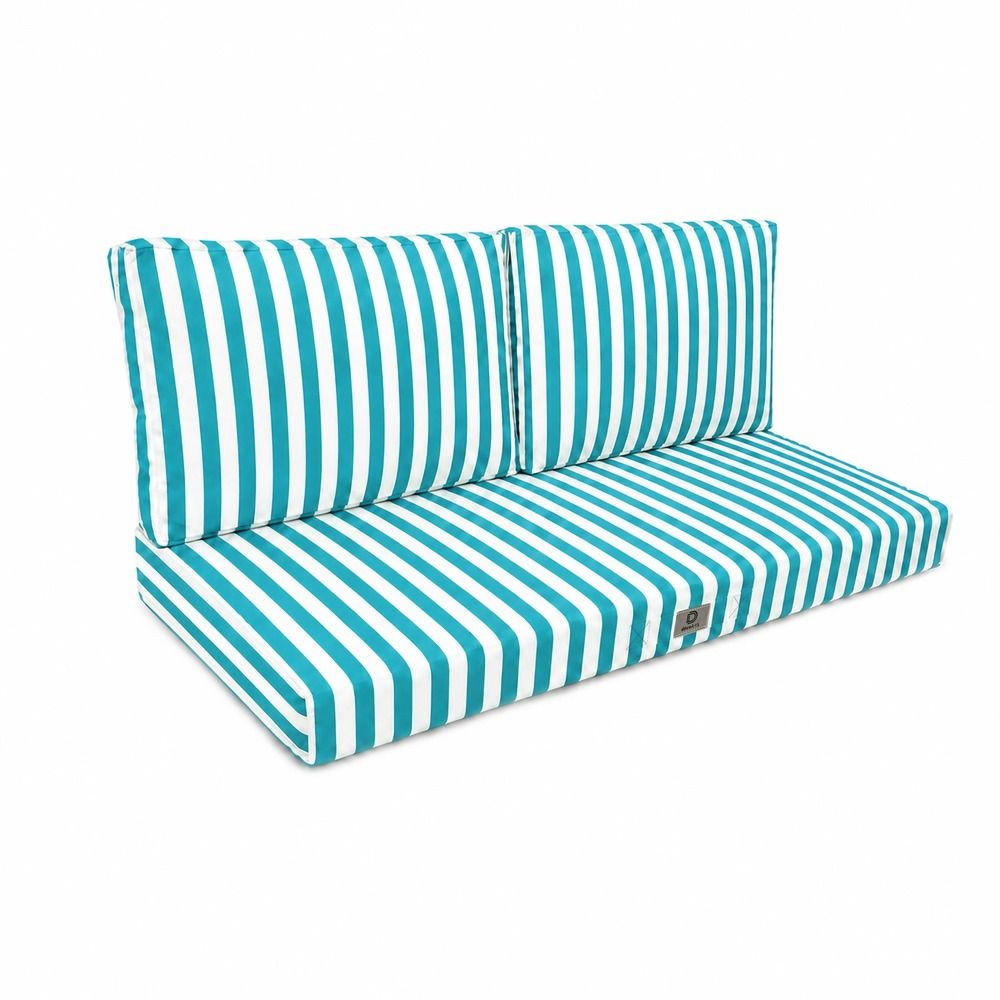 Coussins pour salon de jardin déhoussable 100x50cm rayure turquoise
