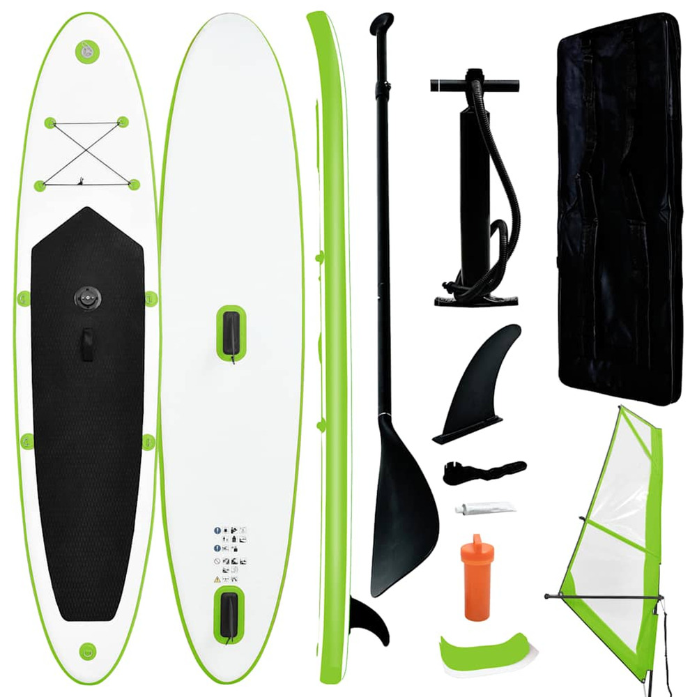 Ensemble de planche sup gonflable avec voile vert et blanc