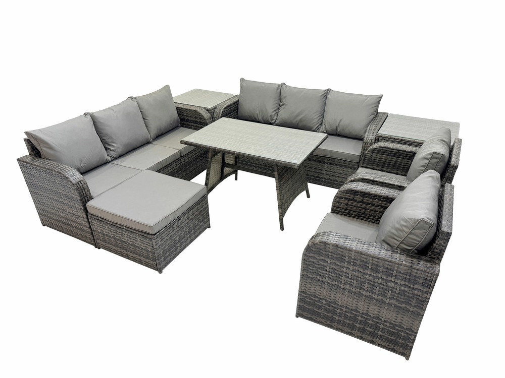 9 places ensemble de canapés en rotin table & fauteuil avec canapé 3 places table à manger 2 tables d'appoint grand tabouret