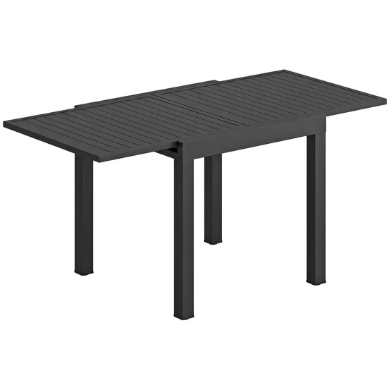 Table de jardin extensible, 80/160 x 80 cm, table à manger rectangulaire en aluminium pour 4 à 6 personnes avec plateau à lattes