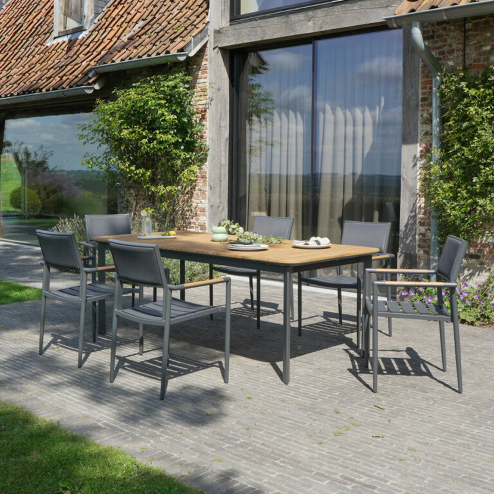 Ensemble 6/8 places en teck massif et aluminium anthracite piana