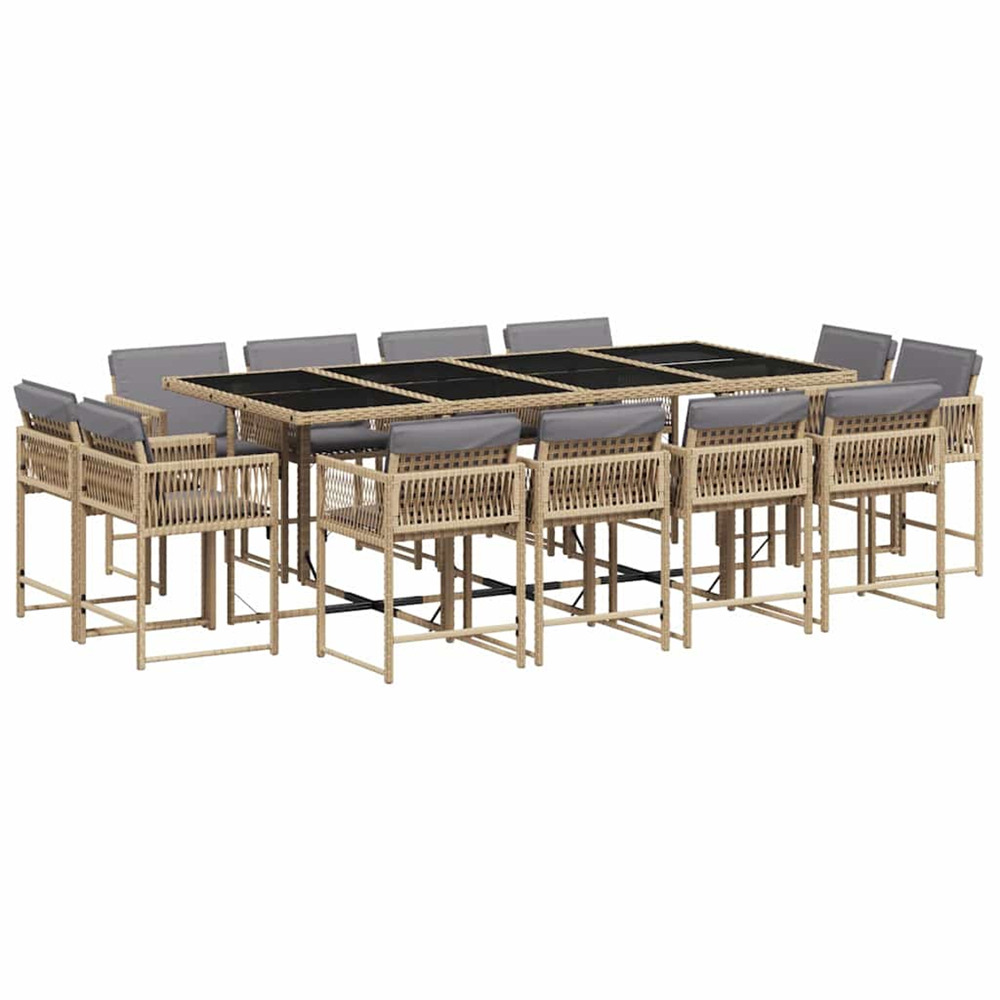Ensemble à manger de jardin coussins 13 pcs mélange beige rotin