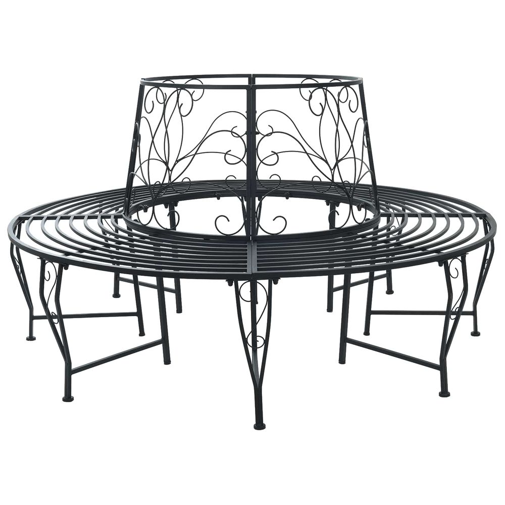 Banc d'arbre 8-nombre de places ø 160 x 89 cm acier noir rond