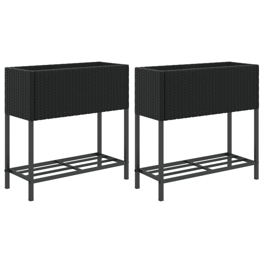 Jardinière d'extérieurs avec étagère 2 pcs noir 70x28x70 cm résine tressée