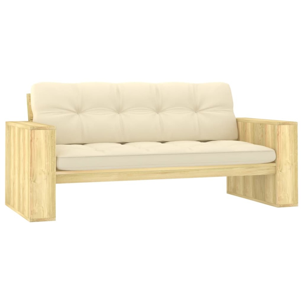 Banc de jardin meuble de patio d'extérieur terrasse avec coussins crème 179 x 76 x 76 cm pin imprégné