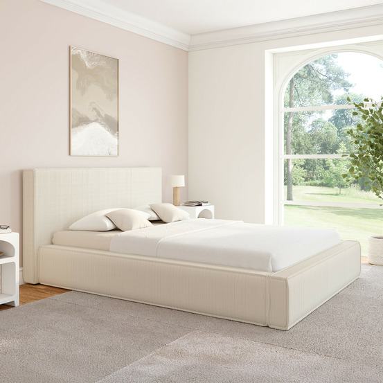 Lit coffre double jade avec sommier 140 x 190 cm velours côtelé beige