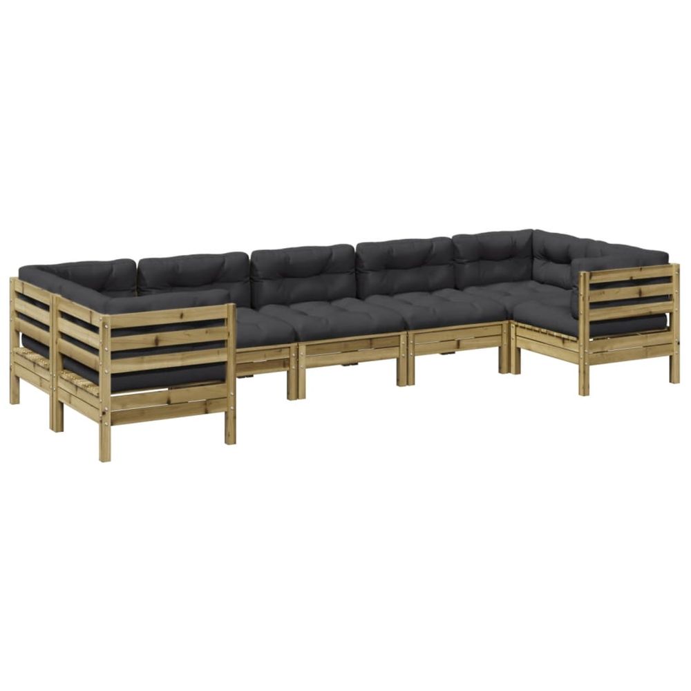 Salon de jardin 7 pcs avec coussins bois de pin imprégné