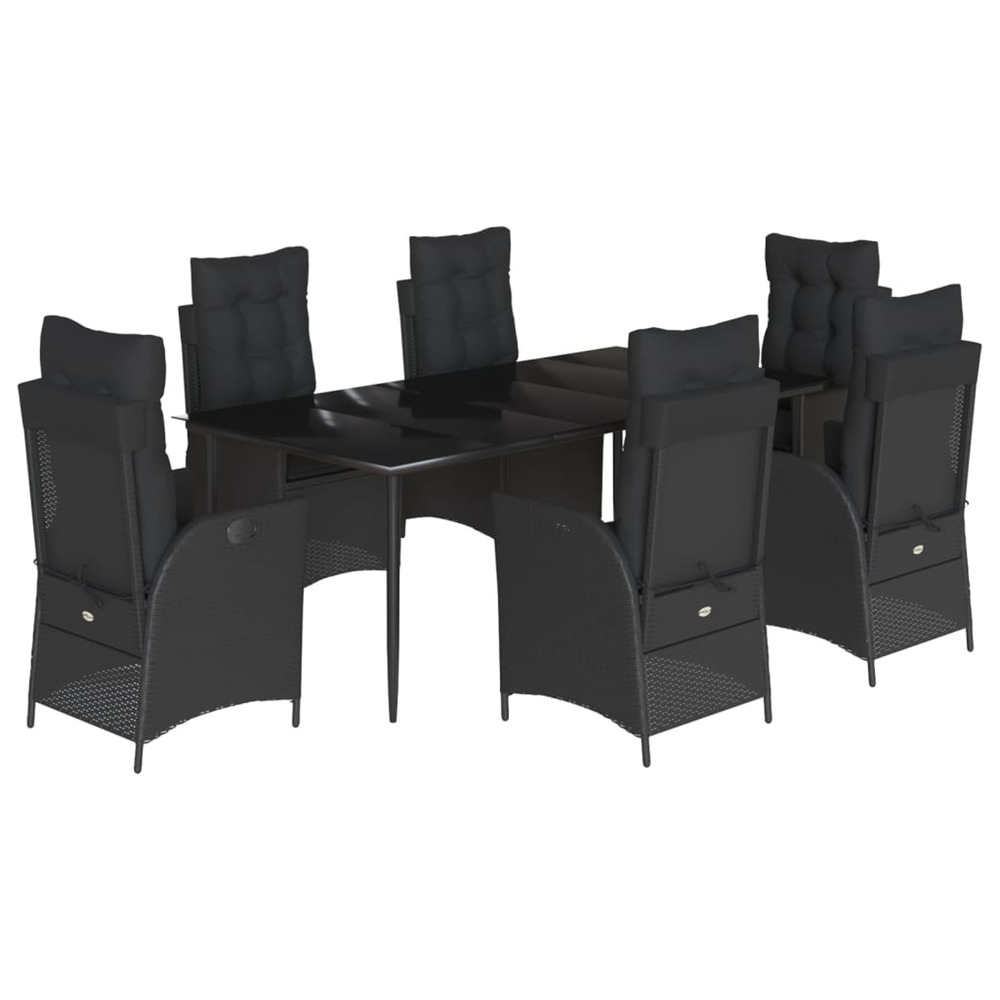 Ensemble à manger de jardin coussins 7pcs noir résine tressée