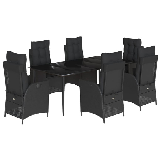 Ensemble à manger de jardin coussins 7pcs noir résine tressée
