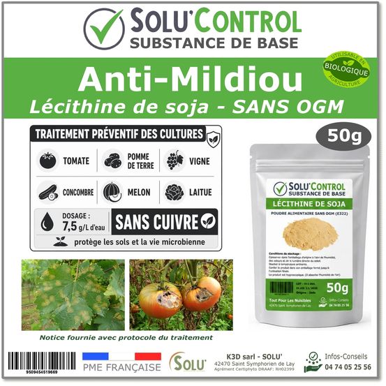 Solu'control lécithine de soja 50 g – traitement naturel préventif contre le mildiou – substance de base
