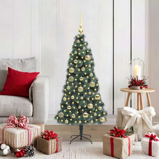 Arbre de noël 120 cm pré-éclairé led avec boules pour salon vert