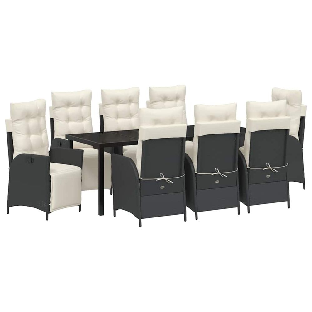 Ensemble de salle à manger pour jardin 9 pc noir polyrotin