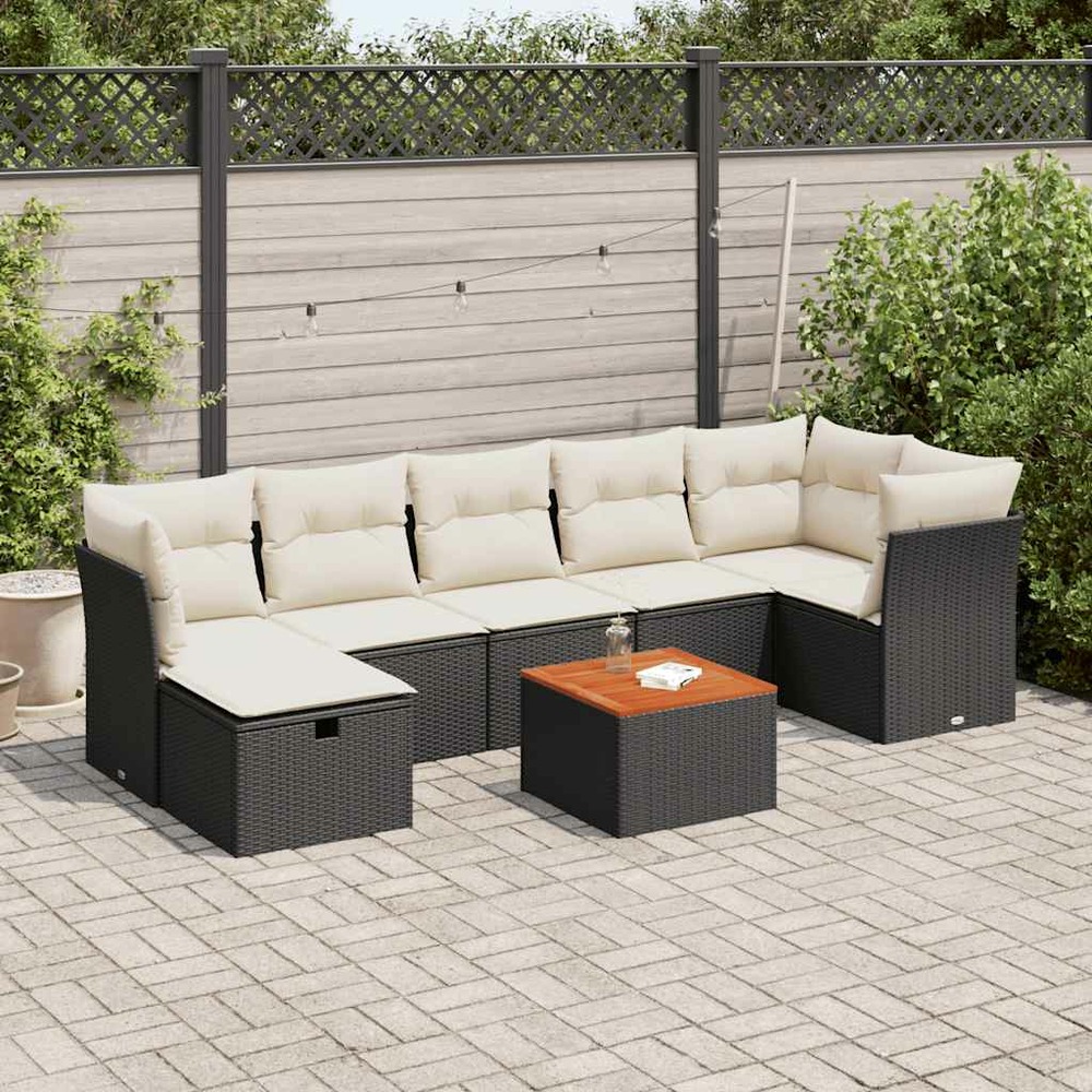 Salon de jardin 8 pcs avec coussins noir résine tressée