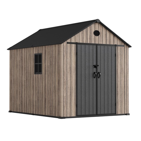 Hoggar – abri de jardin en résine 6,41 m² oak o60 – sol – fenêtre – effet bois premium – double porte – protection uv et imperméable