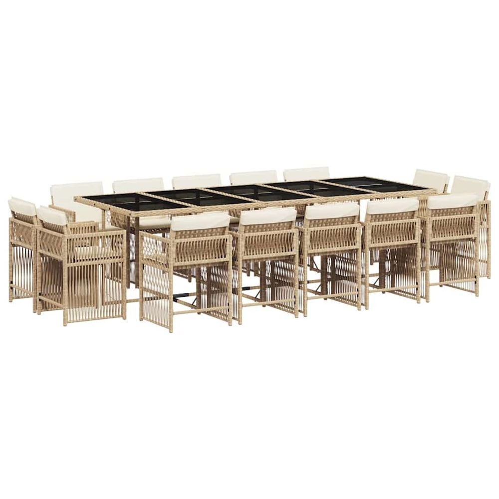 Ensemble à manger de jardin et coussins 15 pcs beige