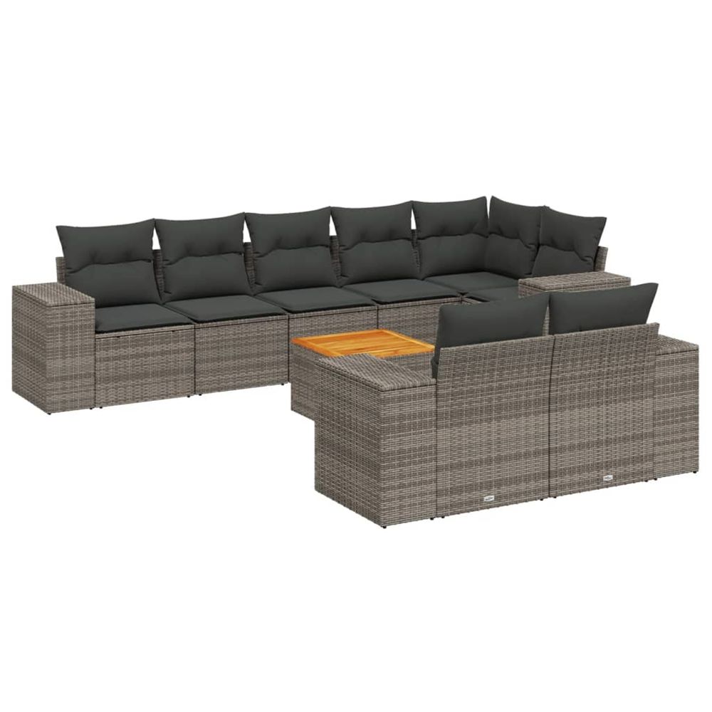 Salon de jardin 9 pcs avec coussins gris résine tressée