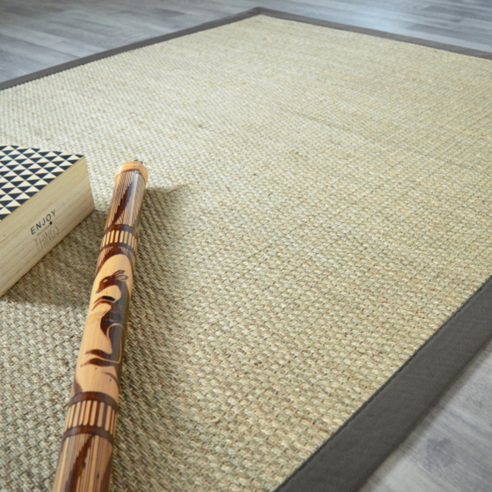 Tapis jonc de mer kalapa fin panama - ganse coton anthracite - 160 x 230 cm