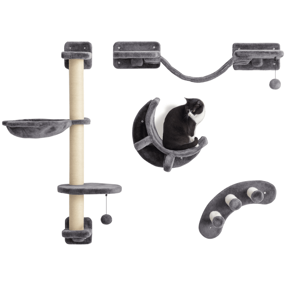 Mur escalade chat panneaux peluche intérieur jeu repos 30x30x96cm gris foncé