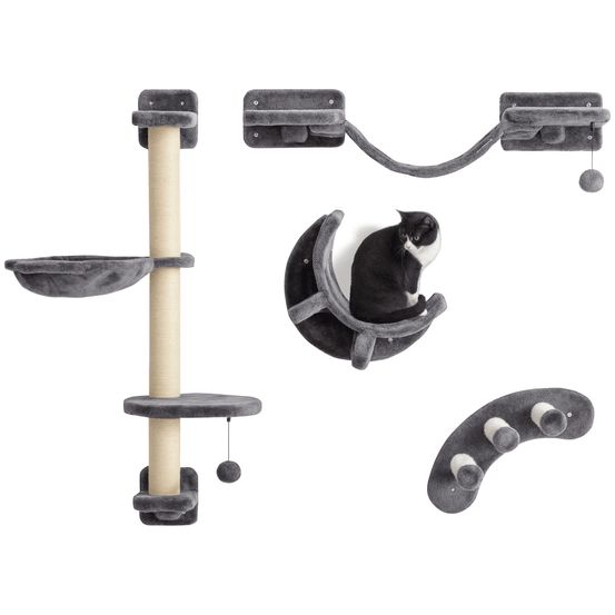 Mur escalade chat panneaux peluche intérieur jeu repos 30x30x96cm gris foncé