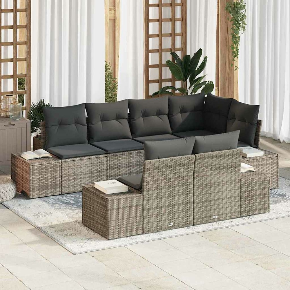 Ensemble de canapé de jardin avec coussin 7 pcs gris poly rotin
