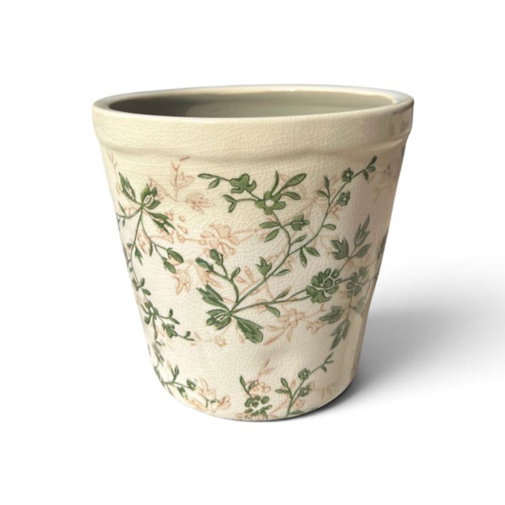 Pot de fleurs d'intérieur vert beige céramique 14x13cm