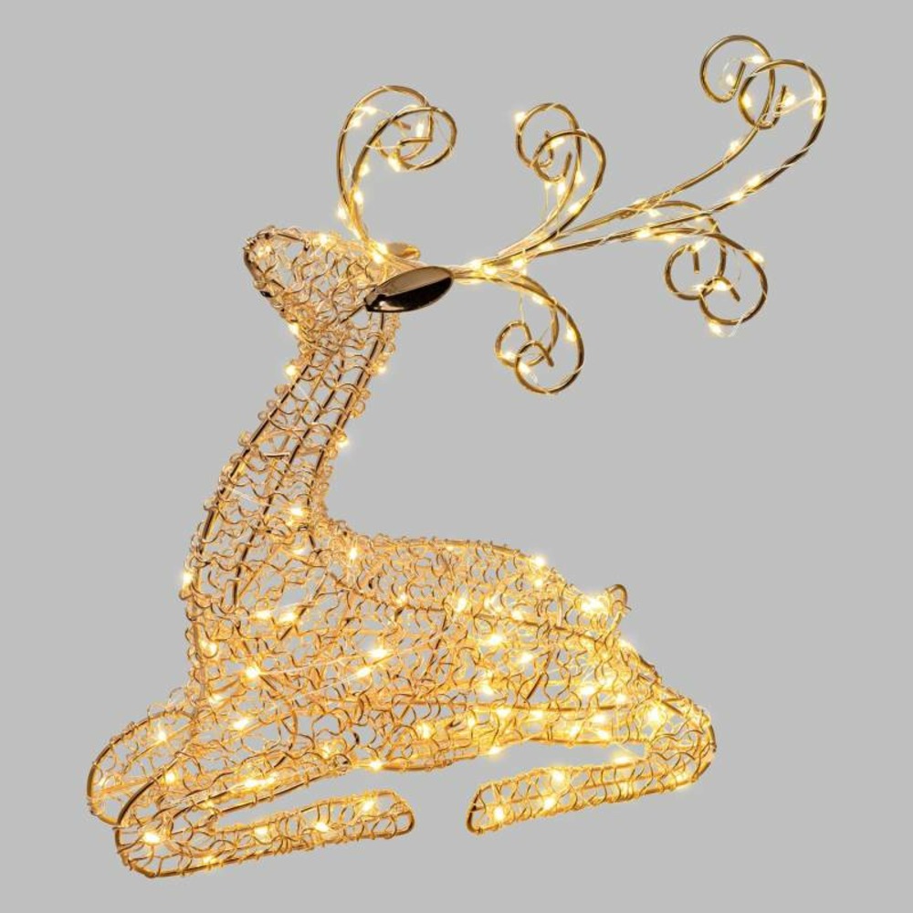 Renne lumineux allongé 3d métallique cuivré h30cm 80 micro led blanc chaud câble transparent lotti