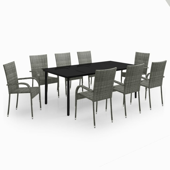 Ensemble à manger de jardin 9 pcs gris et noir