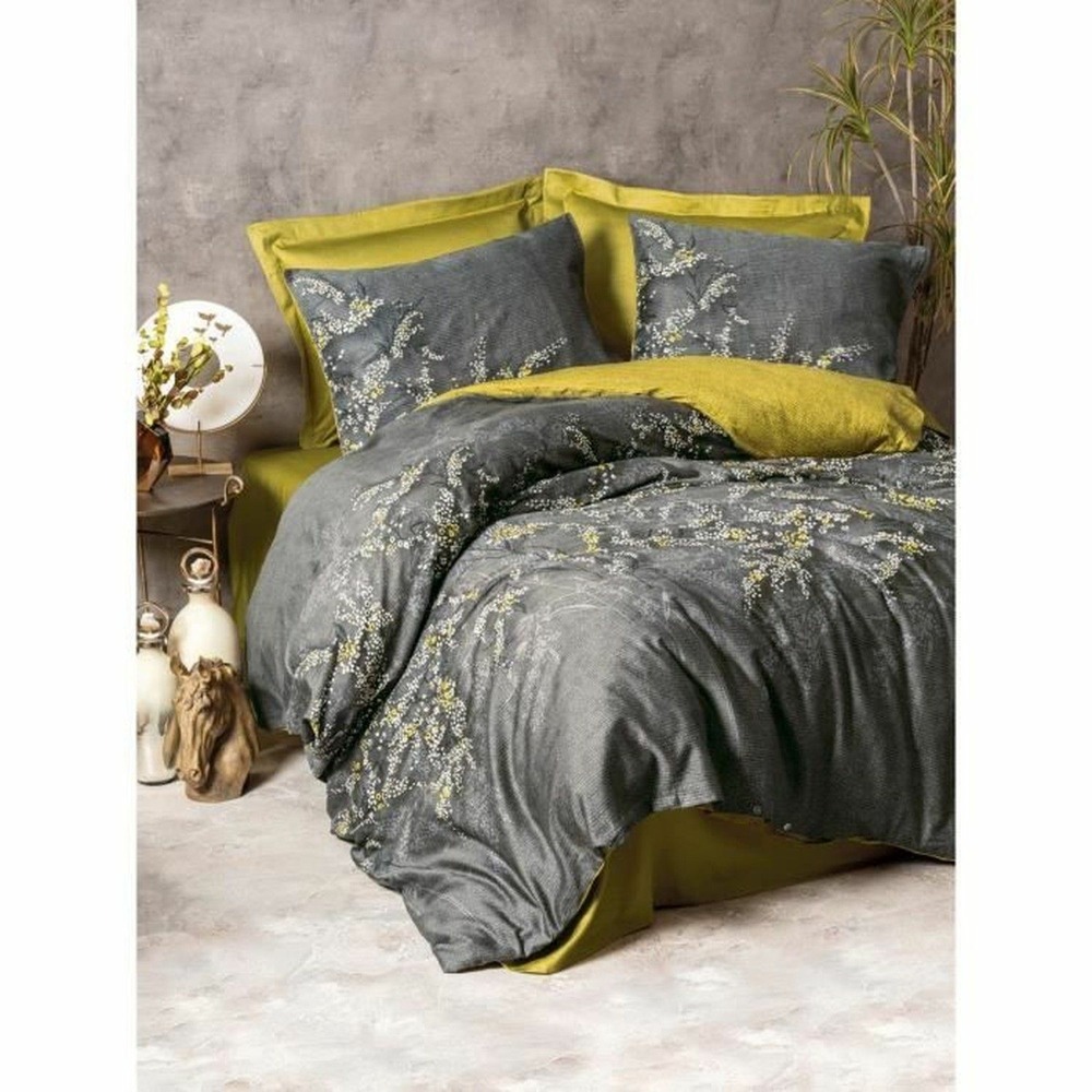 Parure de lit satiné coton - housse de couette 220 x 240 + 2 taies d'oreiller 60 x 60 - anthracite