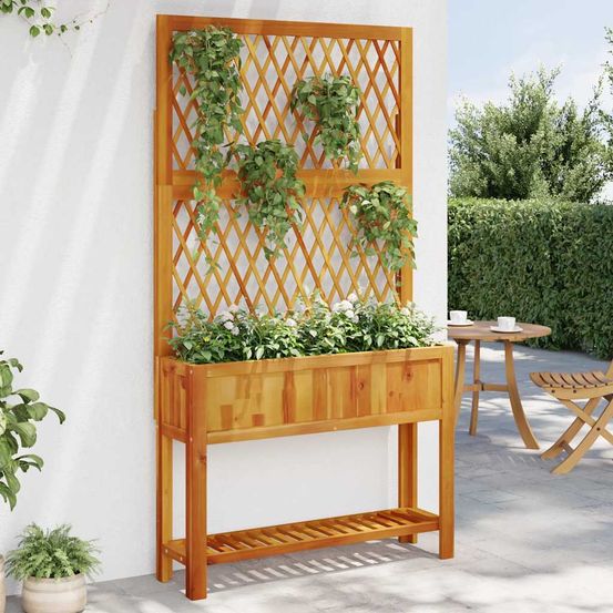 Jardinière haute avec treillis et étagère en bois d'acacia pour terrasse 185cm