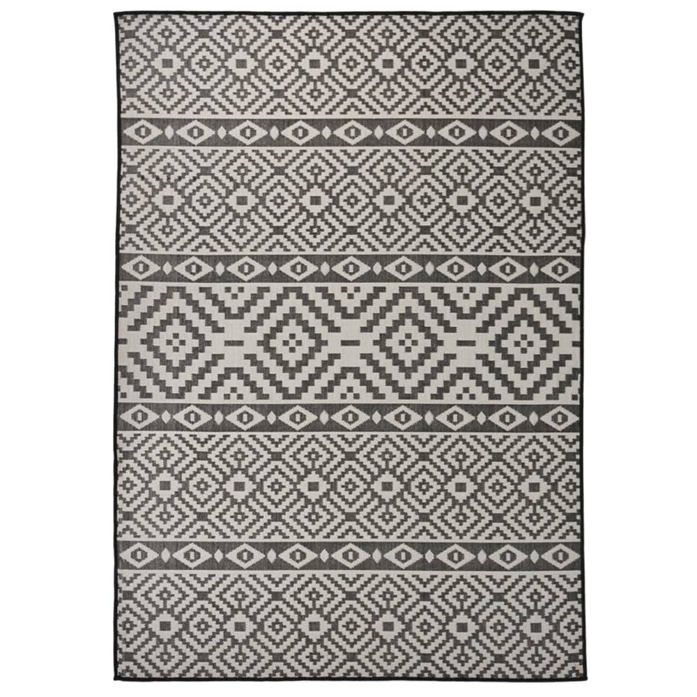 Tapis à tissage plat d'extérieur 140x200 cm rayures noires