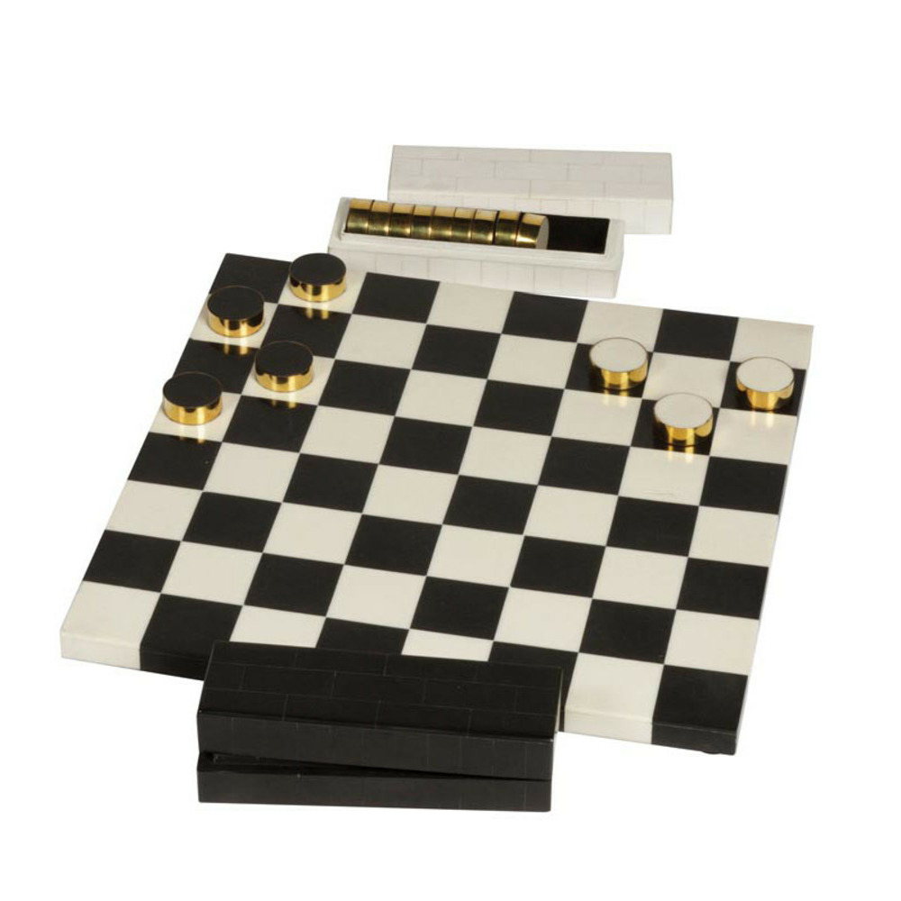 Jeu de dames étui résine laiton 42x42cm