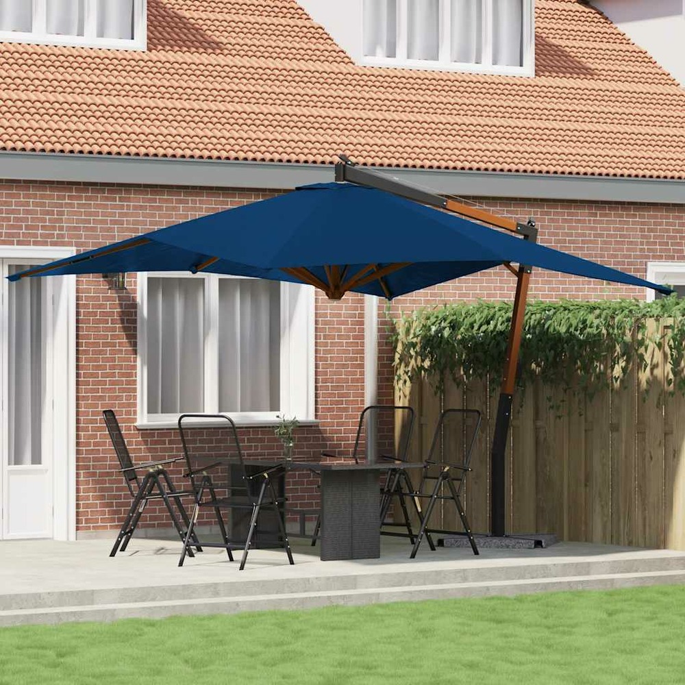 Parasol de jardin en porte-à-faux avec mât en bois bleu azuré