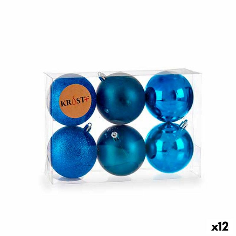 Ensemble de boules de noël bleu plastique (7 x 8 x 7 cm) (12 unités)