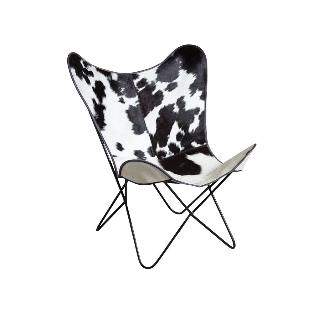 Fauteuil butterfly en peau de vache noir