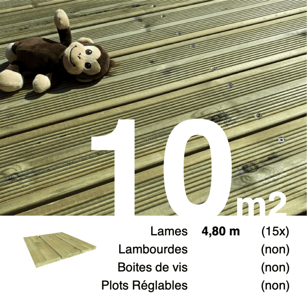 Lames de terrasse pin autoclave vert 27 x 145 mm • longueur 4,8 m • classe 4 • lot pour 10 m²