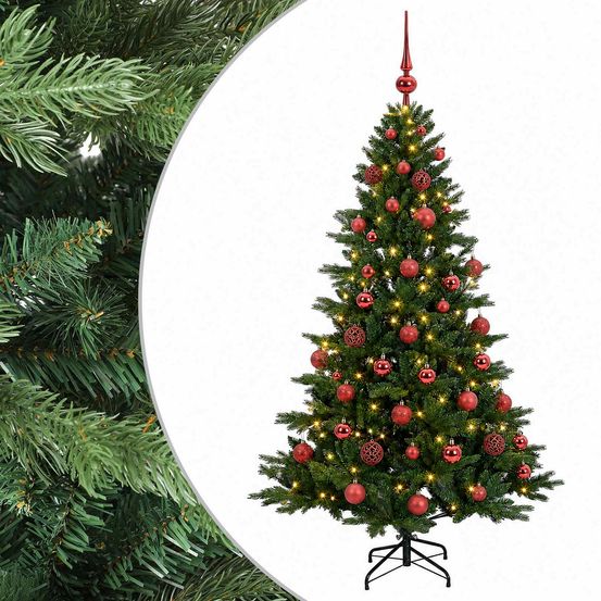 Sapin de noël artificiel avec boules 120 cm 150 led blanc chaud