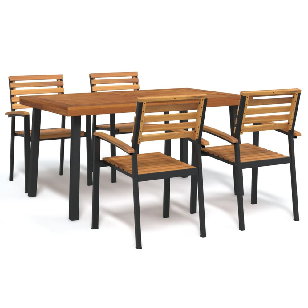 Ensemble à manger de jardin 5 pcs bois d'acacia massif et métal