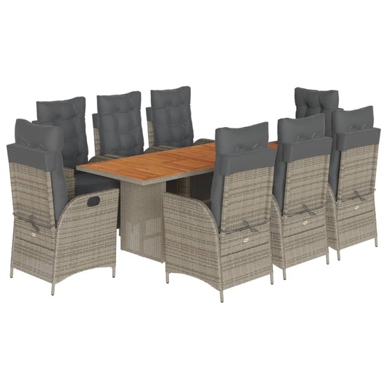 Ensemble à manger de jardin 9 pcs coussins gris résine tressée