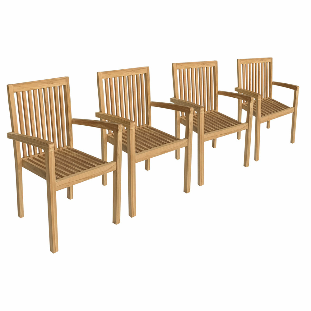 Lot de 4 chaises de jardin java empilables en teck