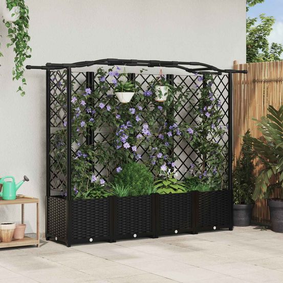 Lit potager surélevé treillis pp jardin support plantes toit courbé 204x40x138cm noir
