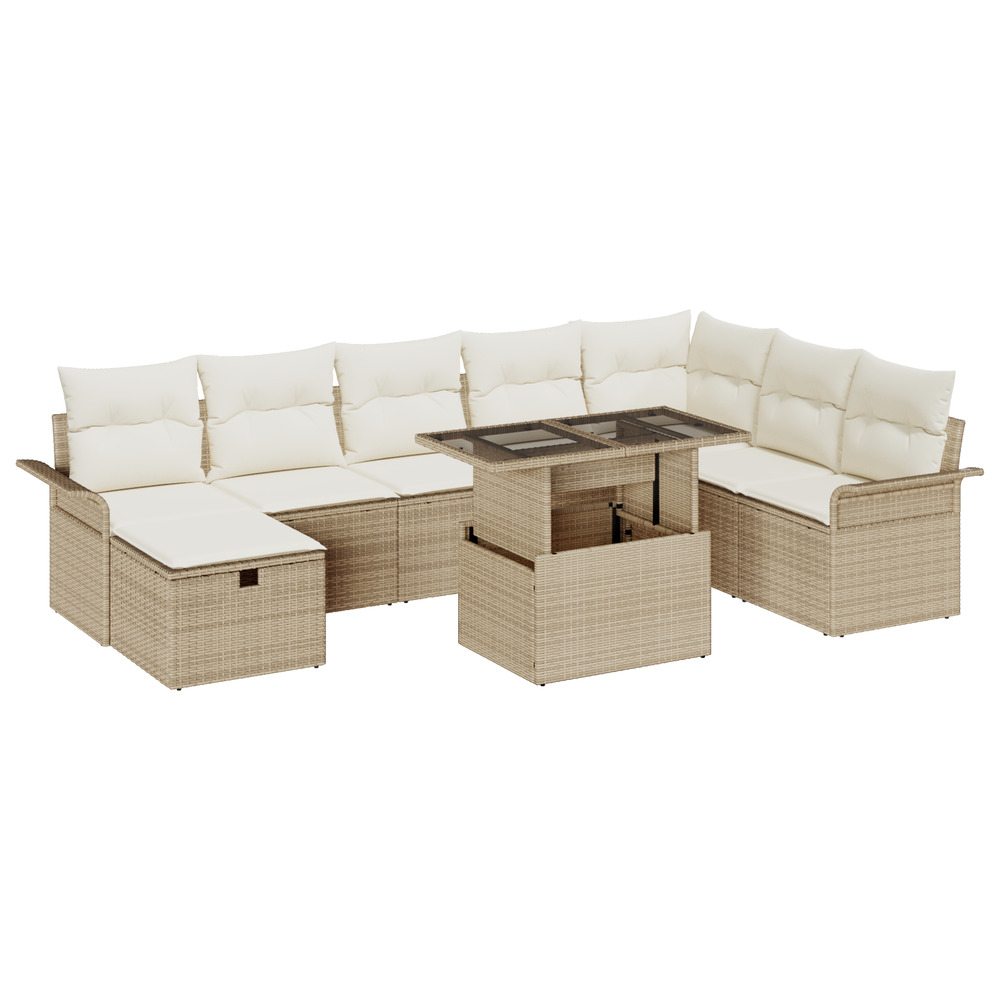 Ensemble de canapé de jardin de 9 pièces beige poly rotin avec coussins